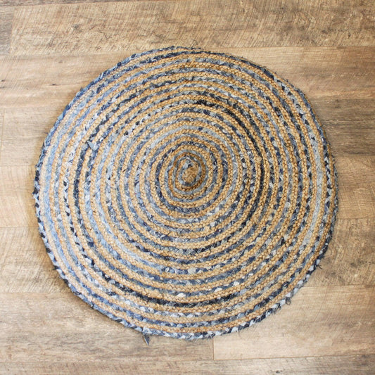 Round Jute and Recycled Denim Rug - 90 cm - DuvetDay.co.uk