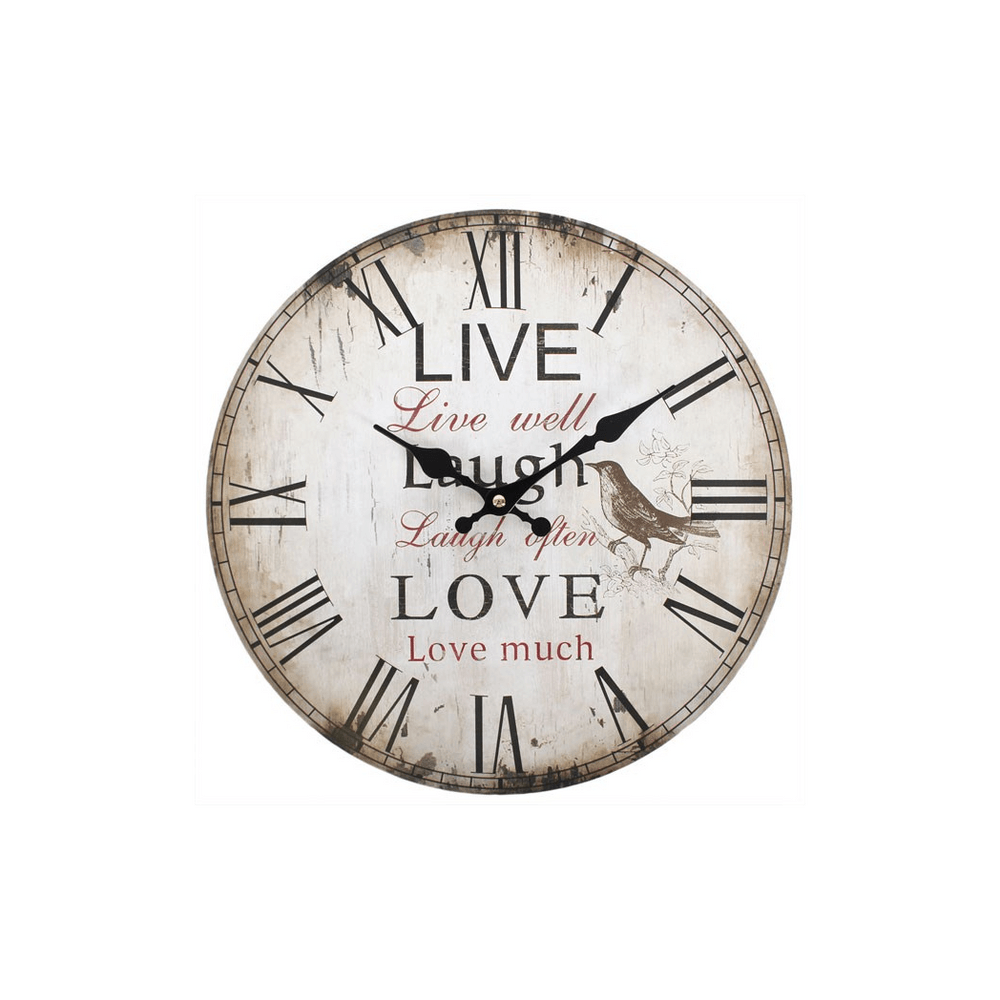 Rustic Effect Live Well, Laugh Often, Love Much Wall Clock - DuvetDay.co.uk