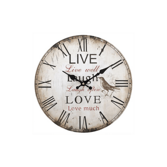 Rustic Effect Live Well, Laugh Often, Love Much Wall Clock - DuvetDay.co.uk