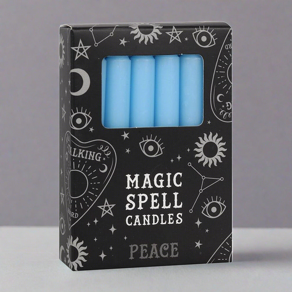 Set of 12 Light Blue 'Peace' Spell Candles - DuvetDay.co.uk
