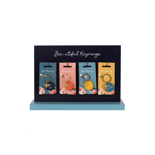 Set of 24 Bee-utiful Keyrings on Display - DuvetDay.co.uk