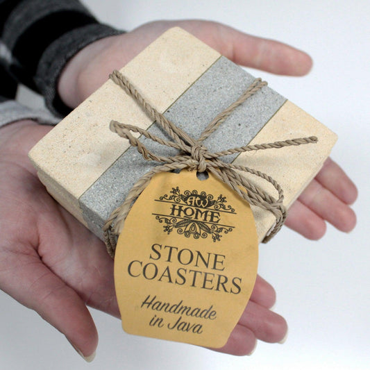 Set of 4 Stone Coasters - Square - Stripe - DuvetDay.co.uk