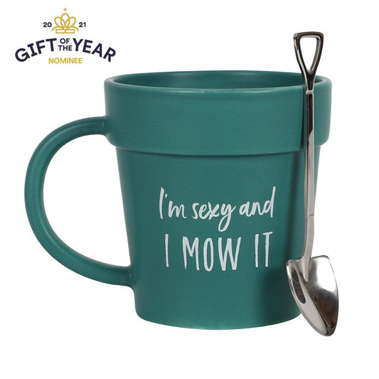 Sexy and I Mow It Pot Gardeners Mug and Shovel Spoon - DuvetDay.co.uk