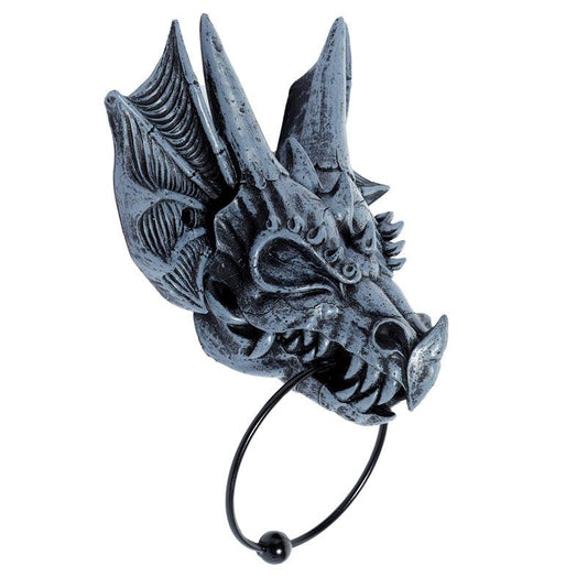 Shadows of Darkness Grey Stone Effect Dragon Skull Door Knocker - DuvetDay.co.uk