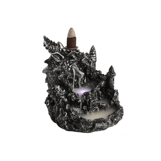 Silver Dragon Backflow Incense Burner With Light - DuvetDay.co.uk