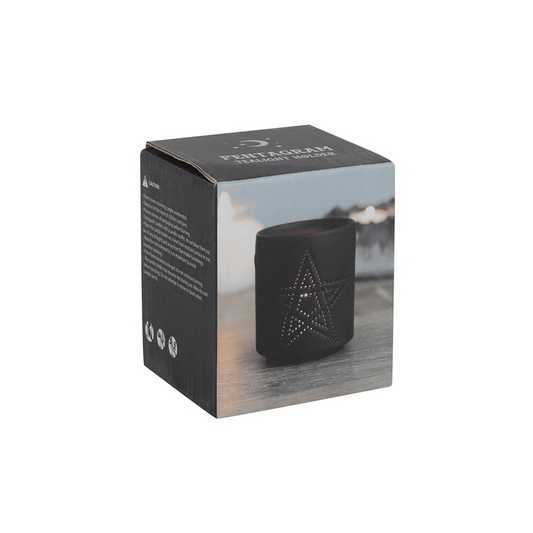 Small Black Pentagram Cut Out Tealight Holder - DuvetDay.co.uk