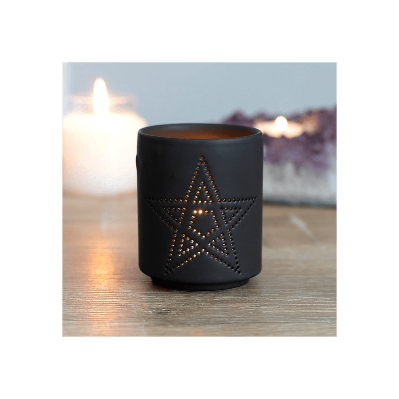 Small Black Pentagram Cut Out Tealight Holder - DuvetDay.co.uk