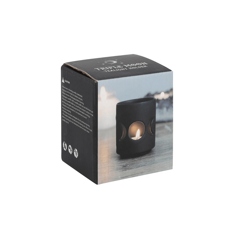 Small Black Triple Moon Cut Out Tealight Holder - DuvetDay.co.uk