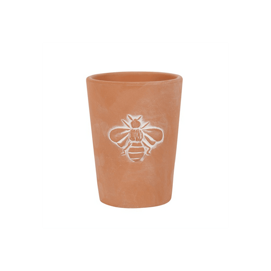 Small Terracotta Single Bee Motif Plant Pot - DuvetDay.co.uk