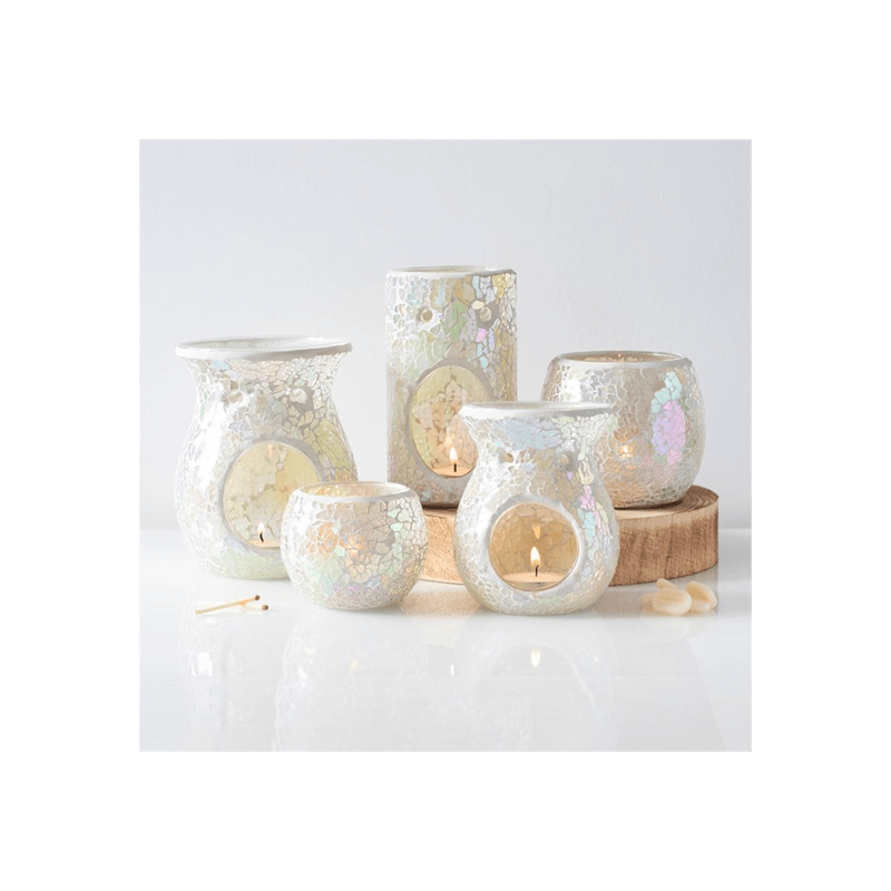 Small White Iridescent Crackle Oil Burner - DuvetDay.co.uk