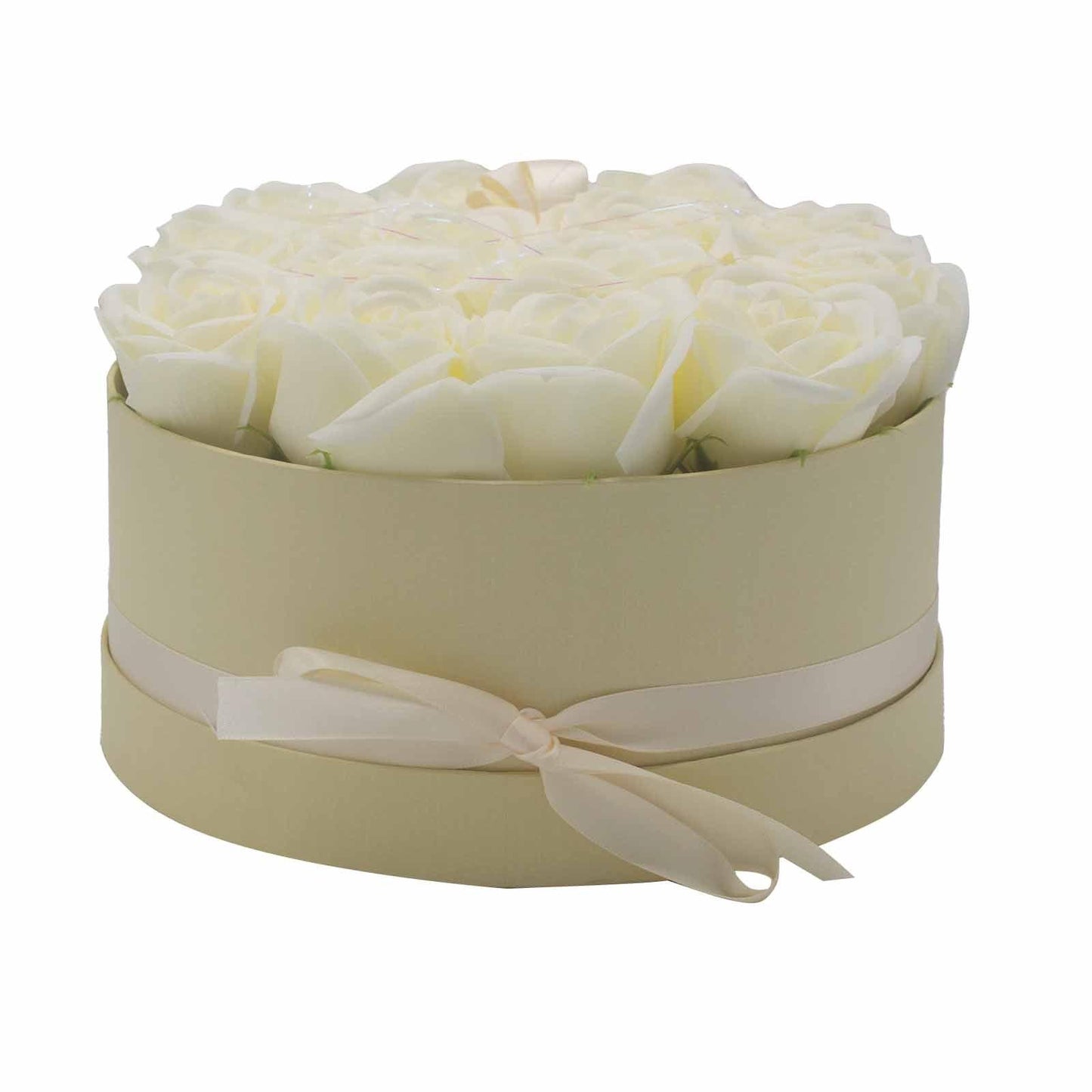 Soap Flower Gift Bouquet - 14 Cream Roses - Round - DuvetDay.co.uk