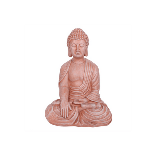 Terracotta Effect 52cm Sitting Garden Buddha - DuvetDay.co.uk