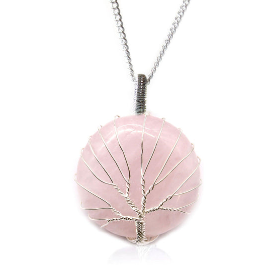 Tree of Life Gemstone Necklace - Rose Quartz - DuvetDay.co.uk