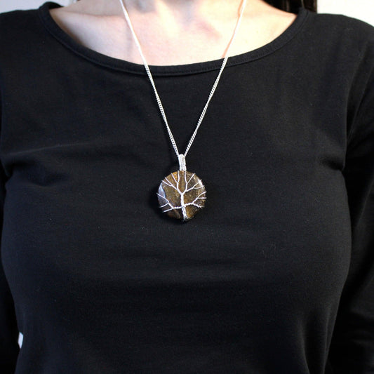 Tree of Life Gemstone Necklace - Tiger Eye - DuvetDay.co.uk