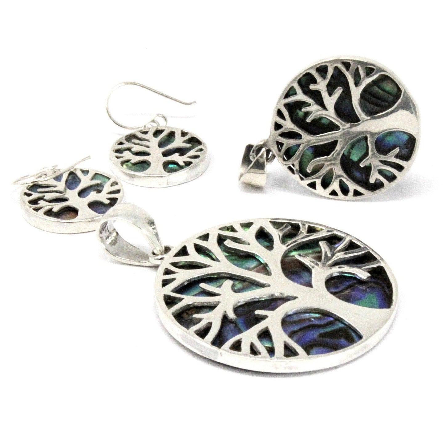 Tree of Life Silver Earrings 15mm - Abalone - DuvetDay.co.uk