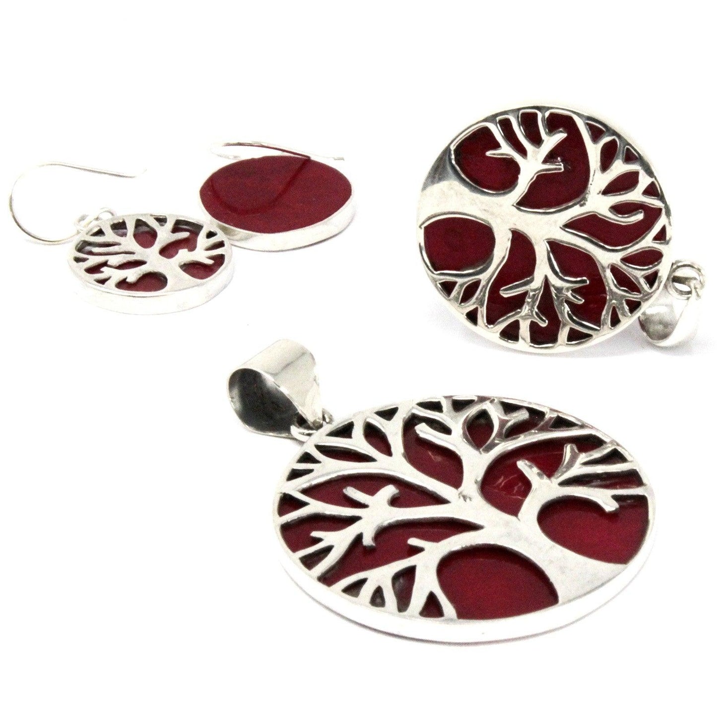 Tree of Life Silver Earrings 15mm - Coral Effect - DuvetDay.co.uk