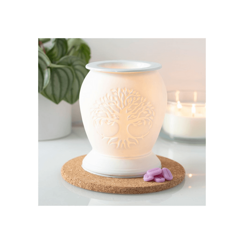 Tree of Life White Ceramic Electric Oil Burner - DuvetDay.co.uk