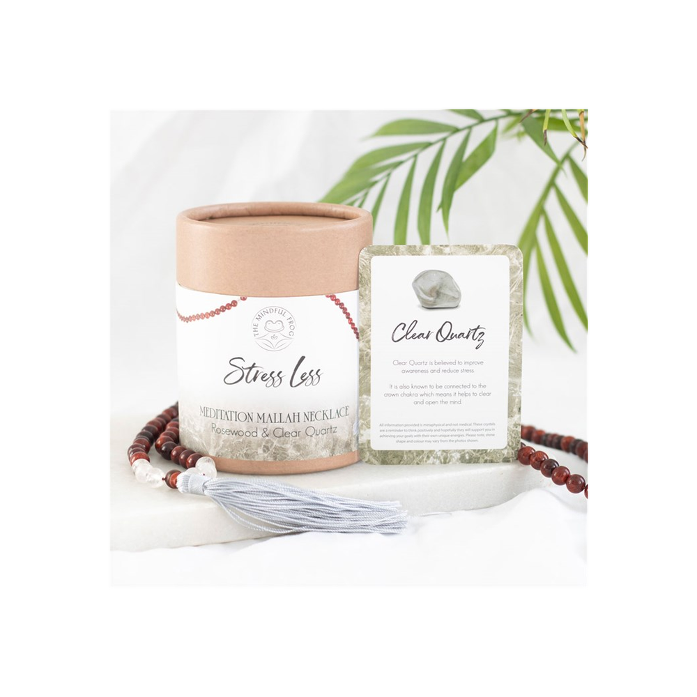 Stress Less Rosewood & Clear Quartz Mallah Necklace - DuvetDay.co.uk