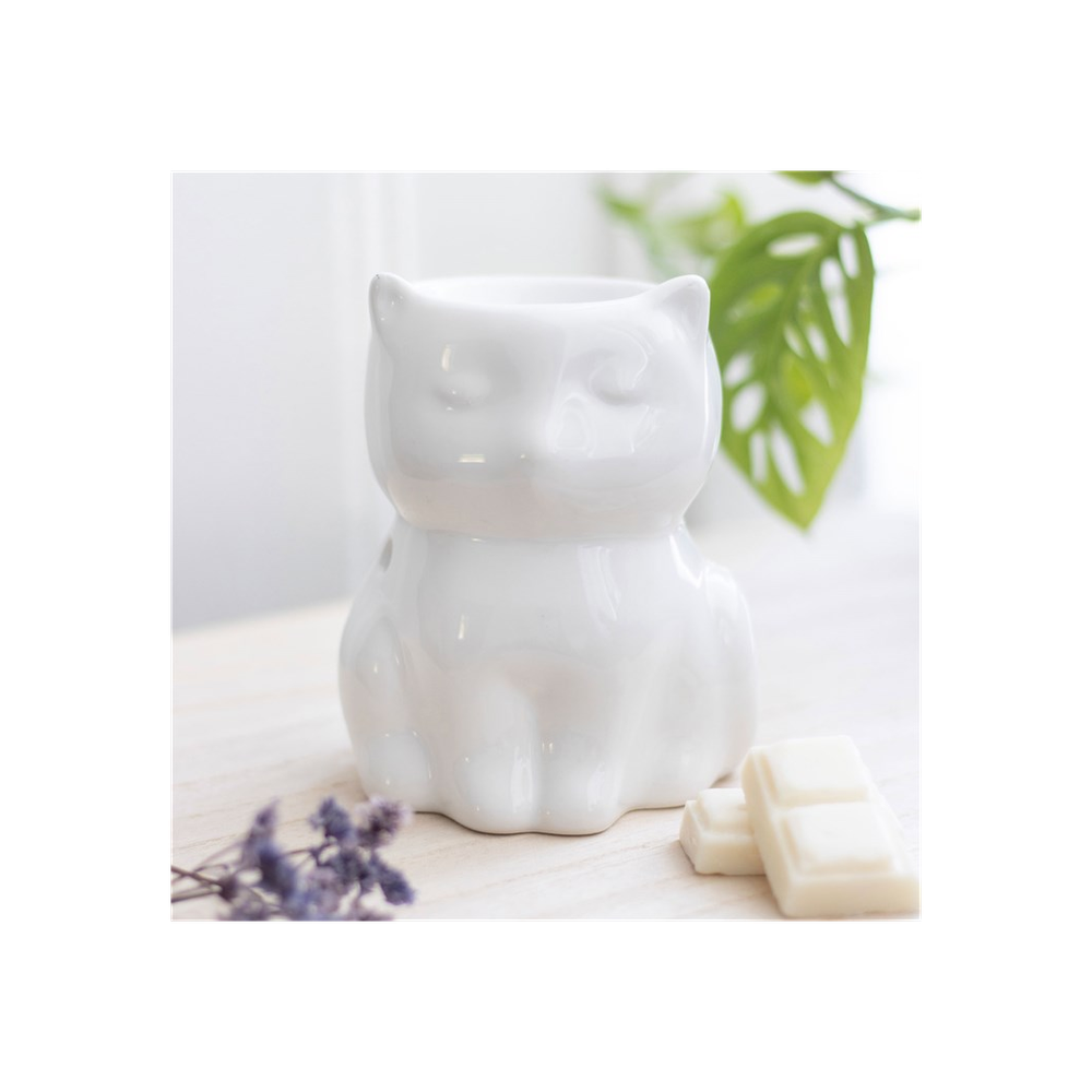 Shiny White Cat Oil Burner - DuvetDay.co.uk