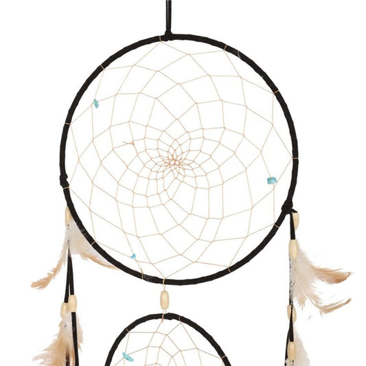 Black Triple Dreamcatcher with Feathers - DuvetDay.co.uk