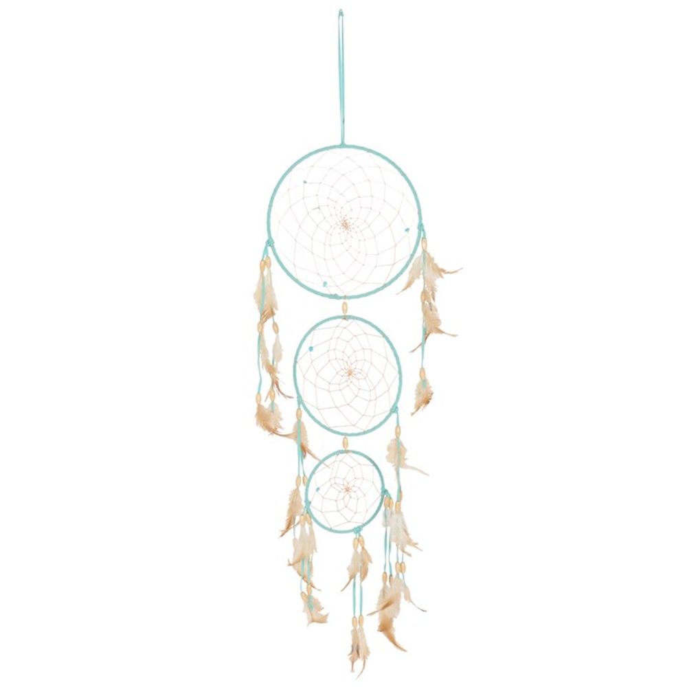 Light Blue Triple Dreamcatcher with Feathers - DuvetDay.co.uk