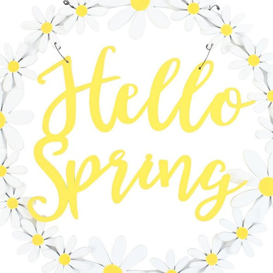 Hello Spring Hanging Daisy Wreath Decoration - DuvetDay.co.uk
