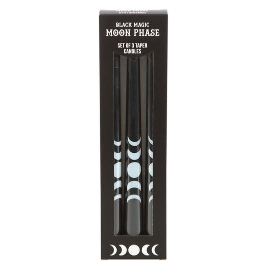 Set of 3 Black Magic Moon Phase Taper Candles - DuvetDay.co.uk