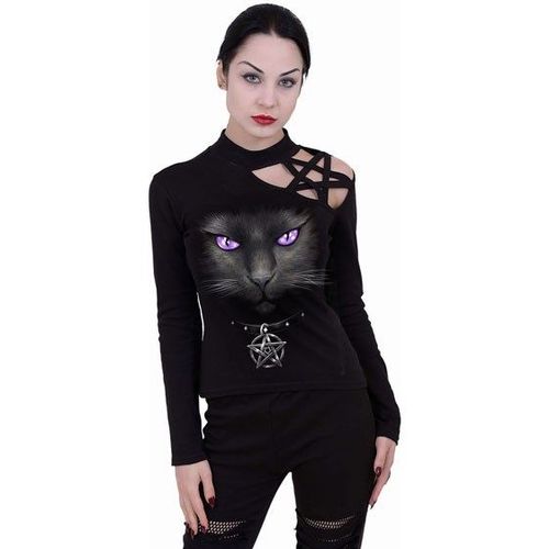 Women's Black Cat Pentagram Longsleeve Top by Spiral Direct XL