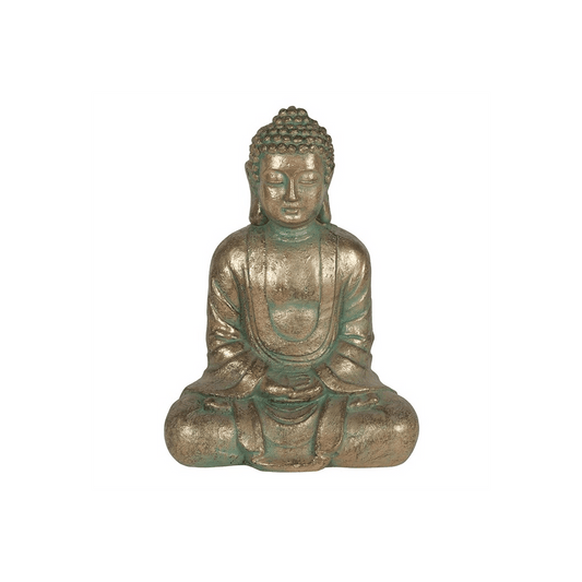 Verdigris Effect 58cm Hands In Lap Sitting Garden Buddha - DuvetDay.co.uk