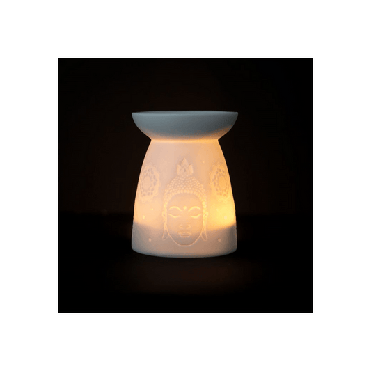 White Ceramic Buddha Face Oil Burner - DuvetDay.co.uk