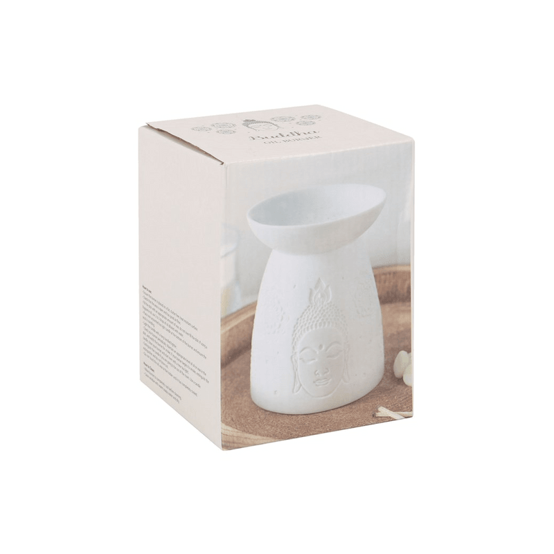 White Ceramic Buddha Face Oil Burner - DuvetDay.co.uk