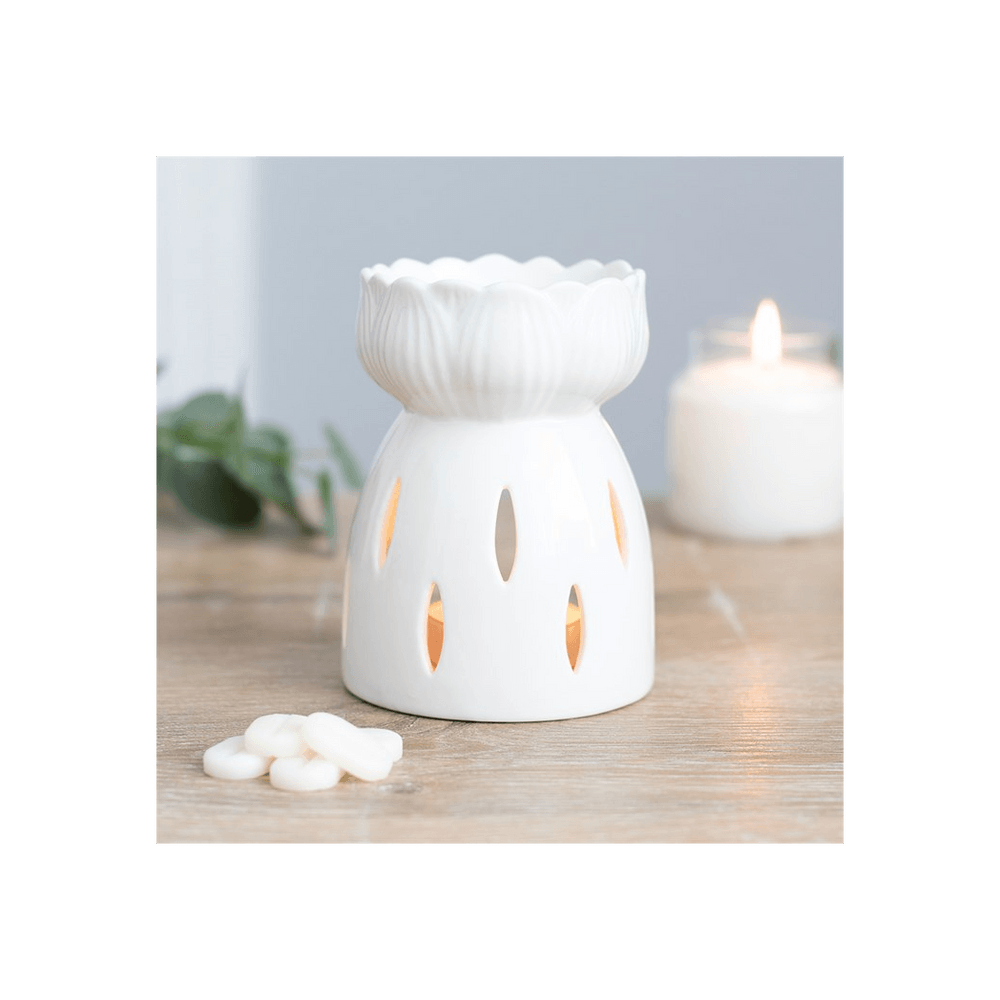 White Gloss Lotus Flower Oil Burner - DuvetDay.co.uk