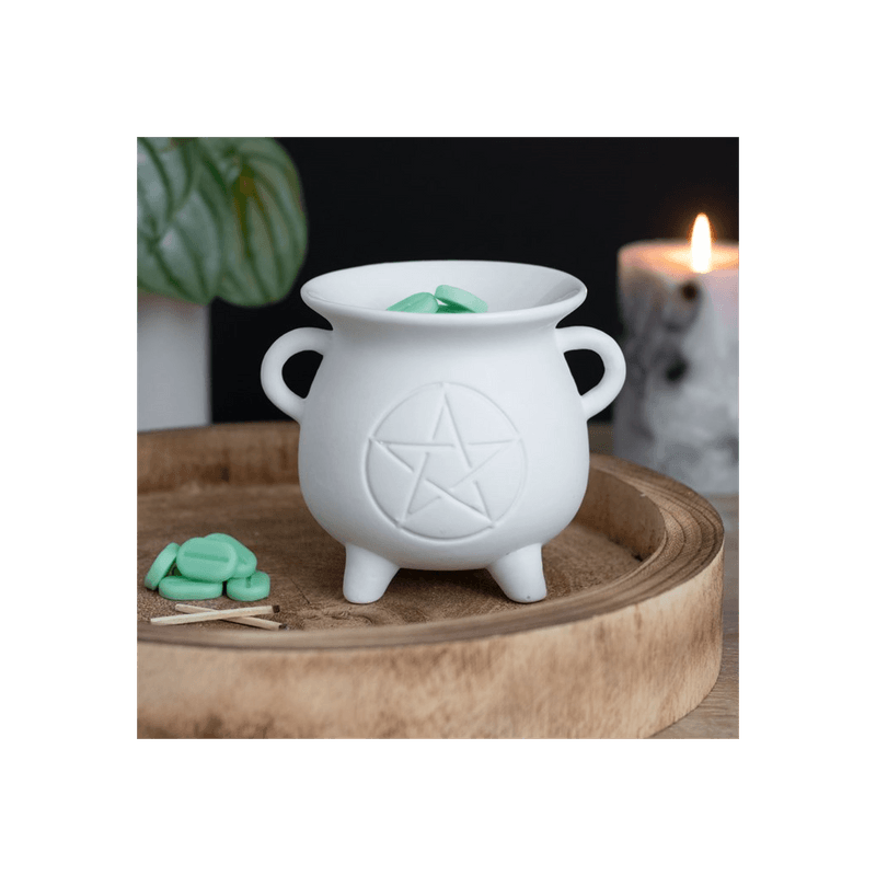 White Pentagram Cauldron Oil Burner - DuvetDay.co.uk