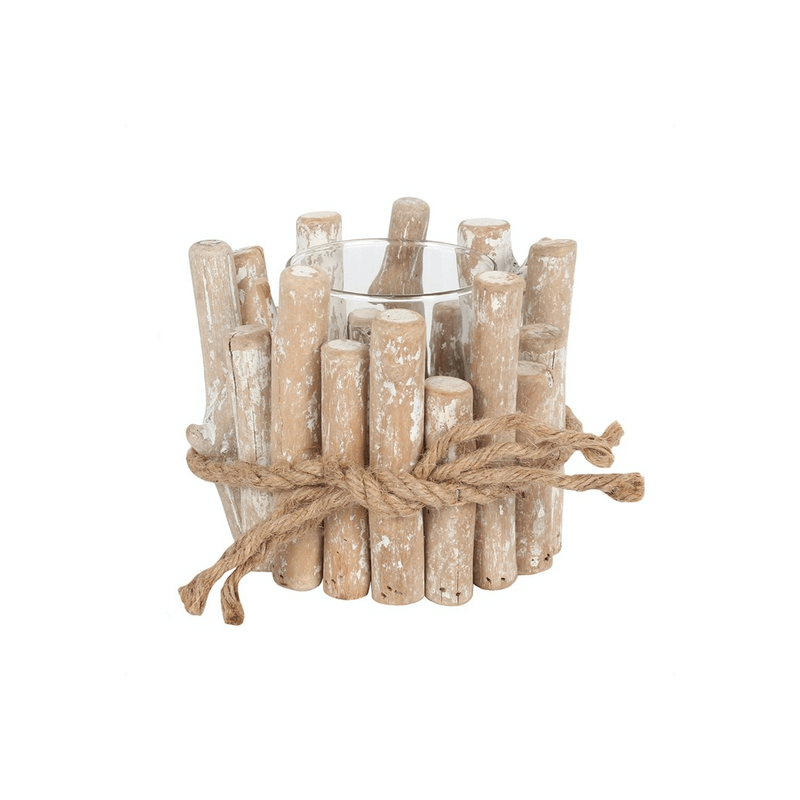 White Washed Driftwood Candle Holder - DuvetDay.co.uk