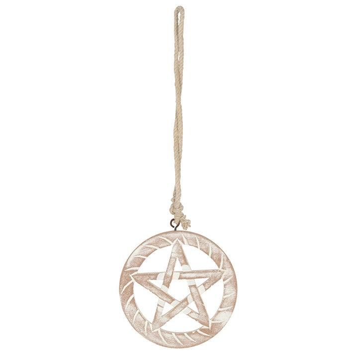 White Wooden Hanging Pentagram - DuvetDay.co.uk