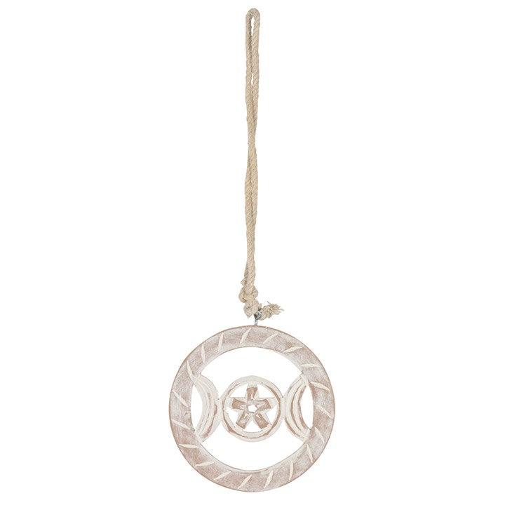 White Wooden Hanging Triple Moon - DuvetDay.co.uk