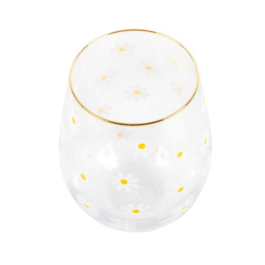 All Over Daisy Print Stemless Wine Glass - DuvetDay.co.uk