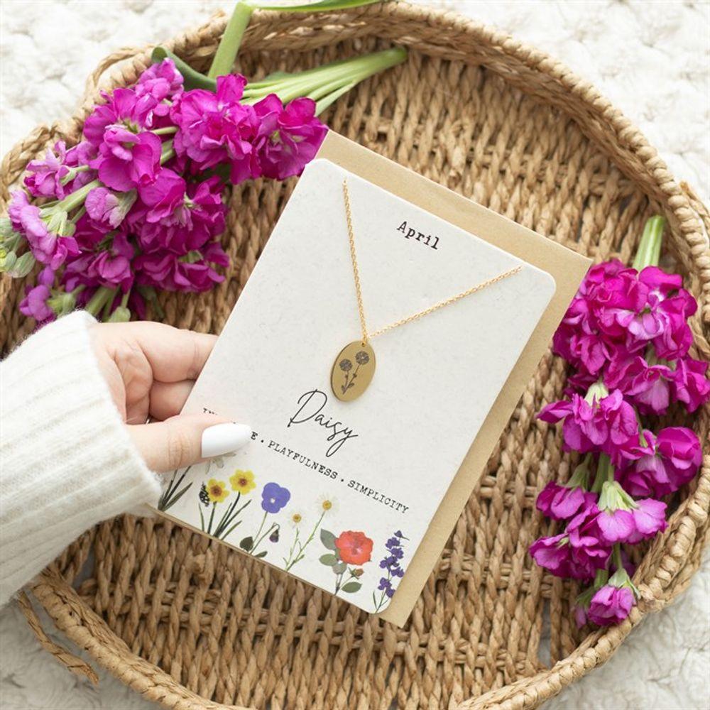 April Daisy Birth Flower Necklace Card - DuvetDay.co.uk
