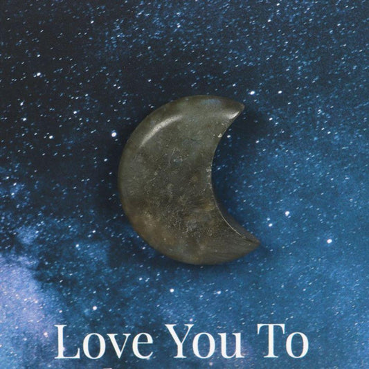 Moon & Back Labradorite Crystal Moon Greeting Card - DuvetDay.co.uk