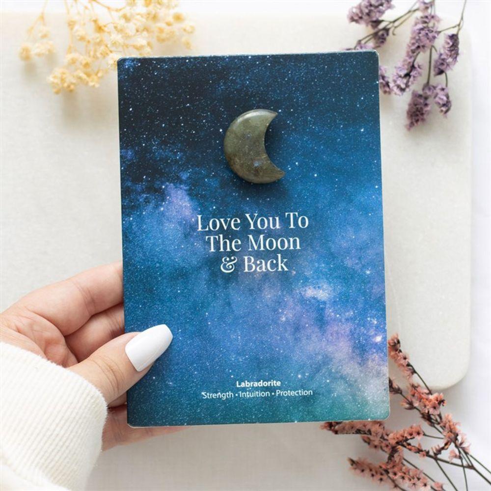 Moon & Back Labradorite Crystal Moon Greeting Card - DuvetDay.co.uk