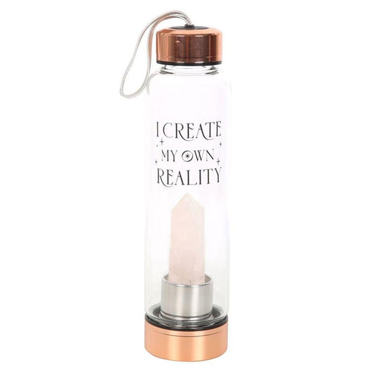 Rose Quartz Create My Own Reality Glass Water Bottle - DuvetDay.co.uk