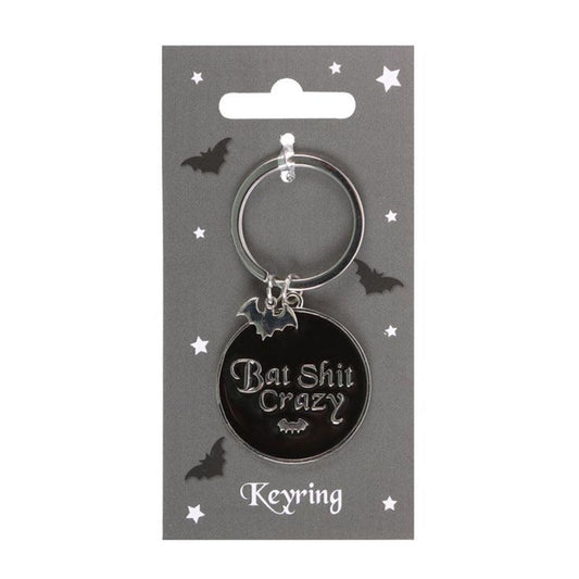 Round Bat Shit Crazy Keyring - DuvetDay.co.uk