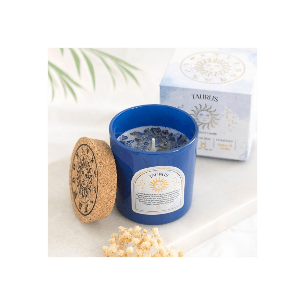 Taurus Amber & Vanilla Gemstone Zodiac Candle - DuvetDay.co.uk