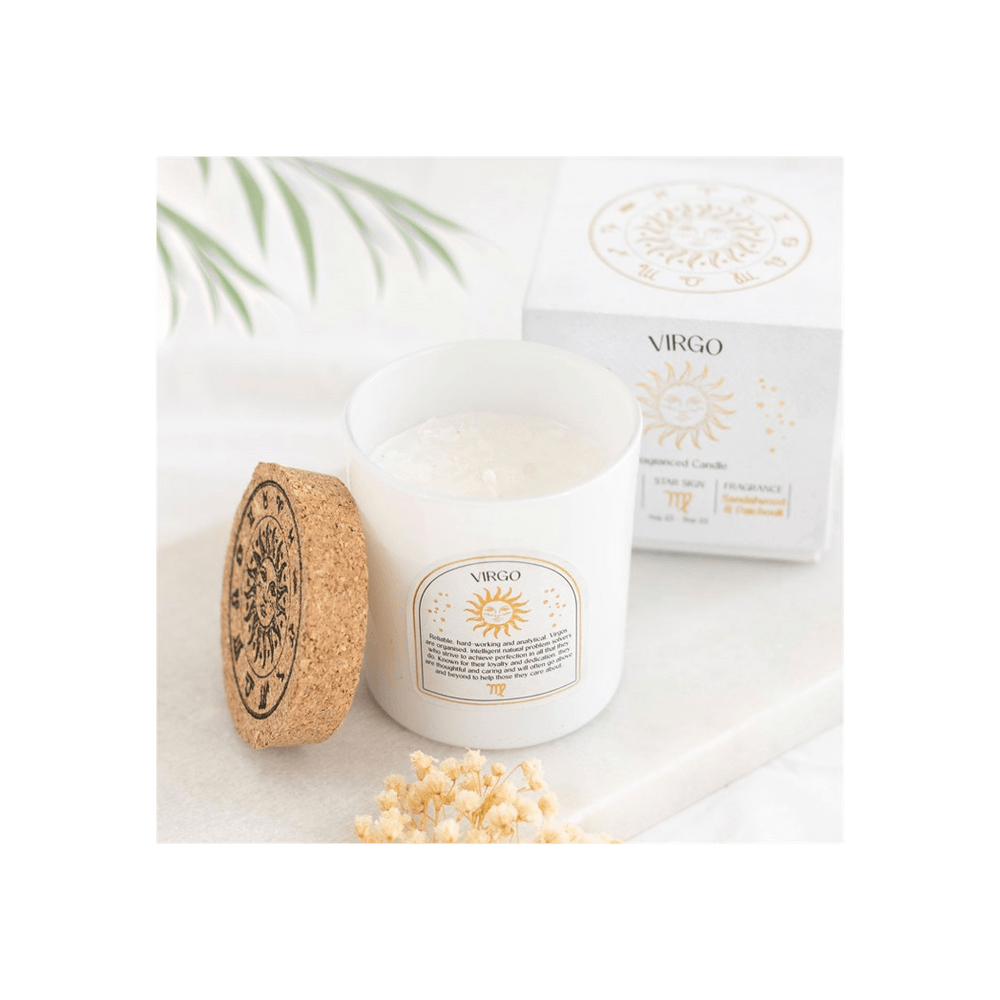 Virgo Sandalwood & Patchouli Gemstone Zodiac Candle - DuvetDay.co.uk