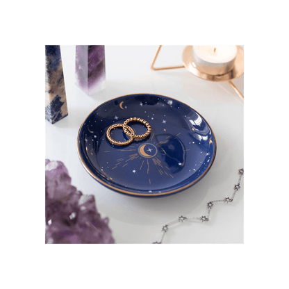 10.5cm Ceramic Blue Crescent Moon Trinket Dish - DuvetDay.co.uk