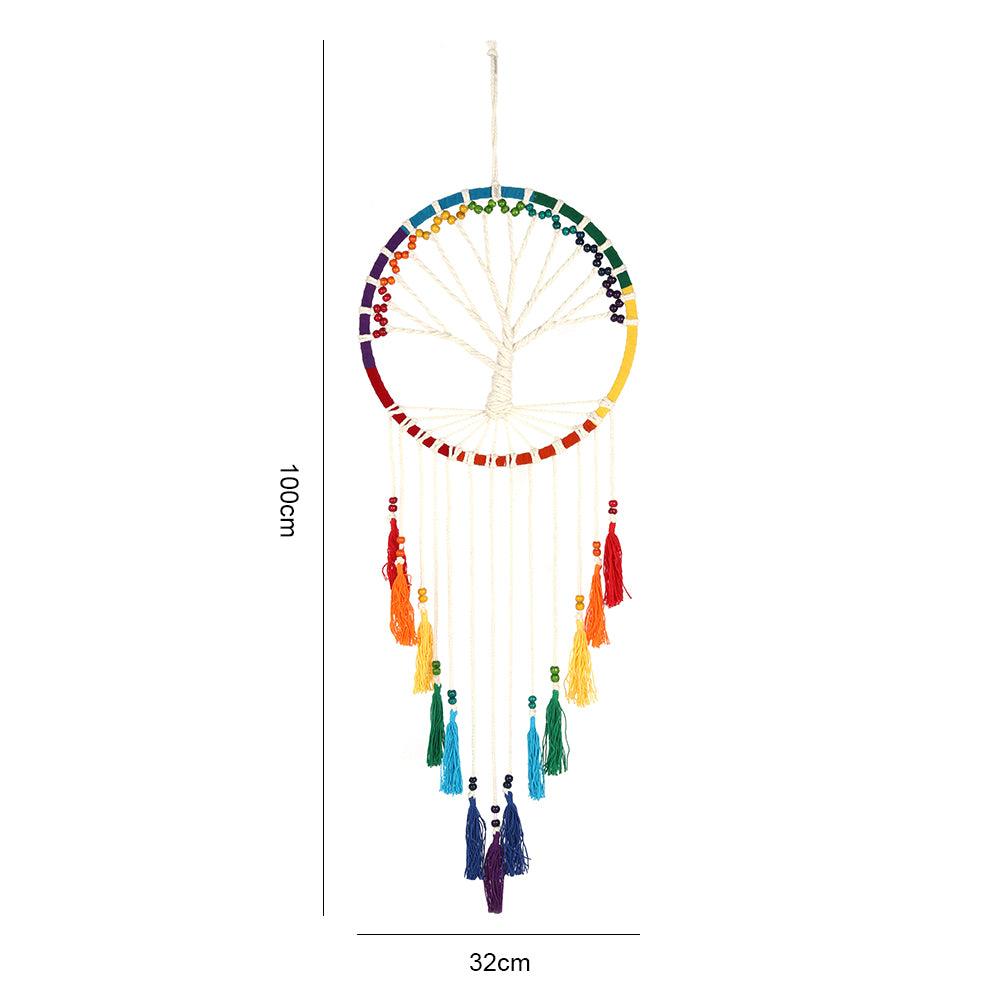 100cm Rainbow Beaded Tree of Life Dreamcatcher - DuvetDay.co.uk