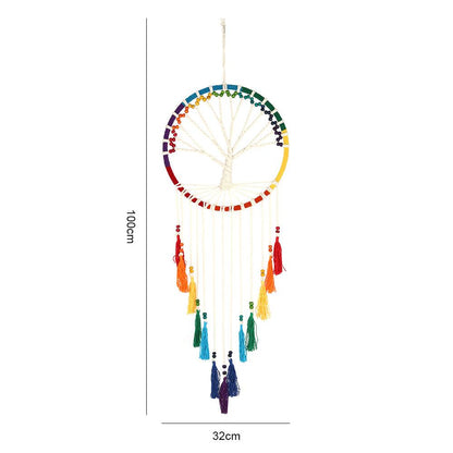 100cm Rainbow Beaded Tree of Life Dreamcatcher - DuvetDay.co.uk