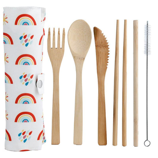 100% Natural Bamboo Cutlery 6 Piece Set - Somewhere Rainbow - DuvetDay.co.uk