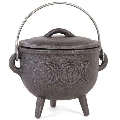 11cm Cast Iron Cauldron With Triple Moon - DuvetDay.co.uk