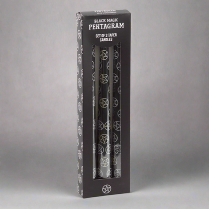 Set of 3 Black Magic Pentagram Taper Candles - DuvetDay.co.uk